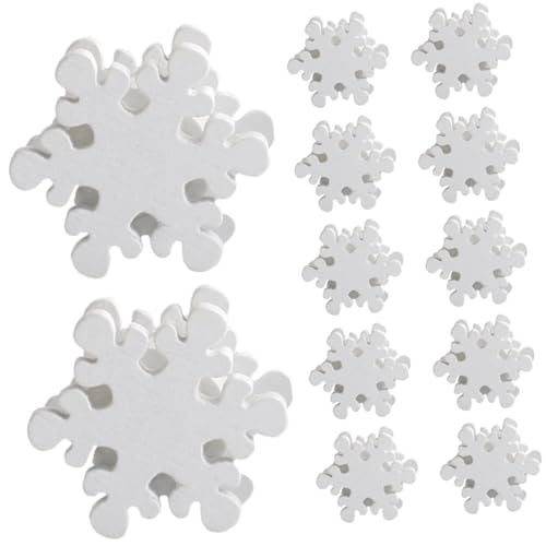 MOTHNUR 50 Stück Holzperlenkette selber machen Ornament Schneeflockenperlen herstellen Dekorate künstlicher Schnee Weihnachtsbaumschmuck mit Schneeflocken mehrschichtige Platte Weiß von MOTHNUR