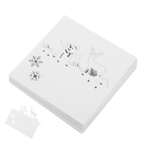 MOTHNUR 50 Stück Teiliges Weihnachts Tischkarten mit Filigranen Rentier und Schneemann Motiven Weiße Papier Platzkarten für Namens und Sitzplatzkennzeichnung Vielseitige Weihnachtsdeko für von MOTHNUR