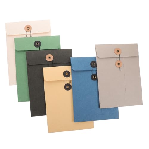 MOTHNUR 6 Stück Teiliges Dicke Papier Aktenordner mit Schnur Knopfverschluss Große Dokumententaschen in Weiß Kraftpapier Grün Blau Schwarz Stabile Ordner für Büro und Schule von MOTHNUR