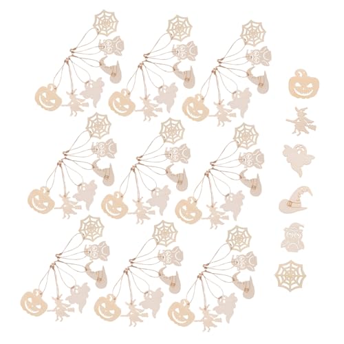 MOTHNUR 60 Stück Teiliges Halloween Bastelset Unbehandelte Holzscheiben mit Geist Kürbis Hexe Motiven Leichtes Holz DIY Dekorationen für Halloween Party Kreatives Basteln für Familie von MOTHNUR