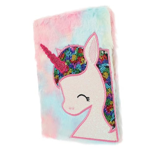 MOTHNUR Fluffy Notizbuch mit Plüsch einhornbezug Kariert Tagebuch für Mädchen Buntes weiches Design Handliches Format für Schule Reisen und Kreative Notizen von MOTHNUR