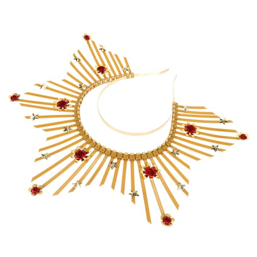 MOTHNUR Gold rotes Doppeltes Sonnenstrahlen stirnband Haarschmuck Retro Göttinnen Krone Für Frauen Party Halloween Festlicher Kopfschmuck von MOTHNUR