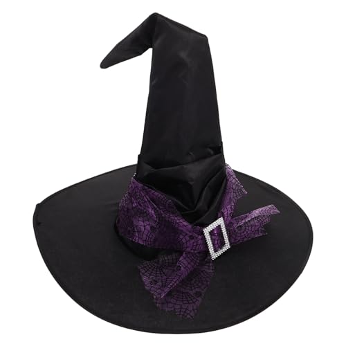 MOTHNUR Halloween Hexenhut Damen mit Rüschen Spitz Zulaufend Violetter Breiter Rand Netzstoff mit Spinnennetzmuster Atmungsaktiv Wiederverwendbar für Halloween Kostüme und Cosplay MOTHNUR Halloween Hexenhut Damen mit Rüschen Spitz Zulaufend Violetter Breiter Rand Netzstoff mit Spinnennetzmuster Atmungsaktiv Wiederverwendbar für Halloween Kostüme und Cosplay von MOTHNUR