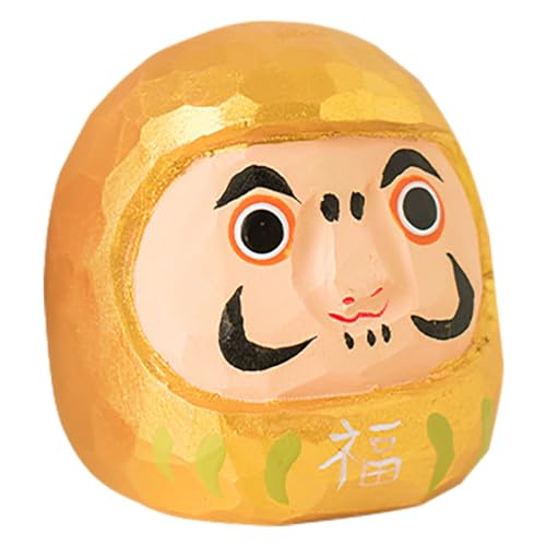 MOTHNUR Handgefertigte japanische Glücksfigur Ei Holzfigur Gelb Glücksbringer Deko für Tisch Büro und Auto Traditionelle Sammler Puppe für Wohlstand und Positive Energie von MOTHNUR