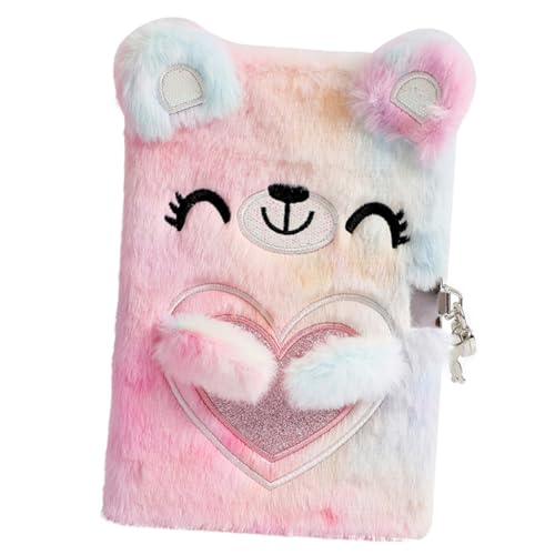 MOTHNUR Notizbuch mit Plüsch Bär Motiv und Schloss Cartoon Tagebuch für Mädchen Kawaii Notizblock für Schule und Zuhause Weicher Einband Langlebig und Praktisch von MOTHNUR