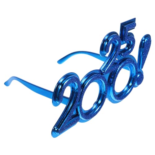 MOTHNUR Partybrille mit Blauer Metalloptik und Ausrufezeichen Robuste Pc Brillendeko für Silvester Partyzubehör Lustige Year Eyeglasses Prop für Festival und Fotospielspaß von MOTHNUR
