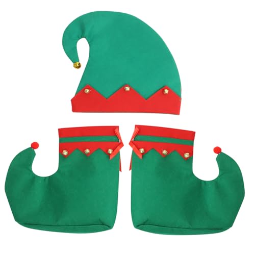 MOTHNUR Weihnachtswichtel Kostüm Set Elfenmütze und Elfen Schuhe Leichtes Material Bequem für Fotoshootings und Festliche Winterparty Cosplay Zubehör von MOTHNUR