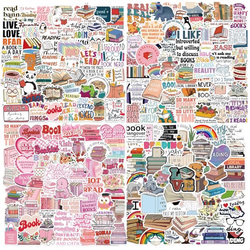MOTIBACK 200 Stück Bookish Stickers, Wasserfeste Lesesticker, Buchaufkleber für Laptop, Kindle, Wasserflasche, Vielfältige Zitate Designs für Buchliebhaber, Studenten und Scrapbooking von MOTIBACK