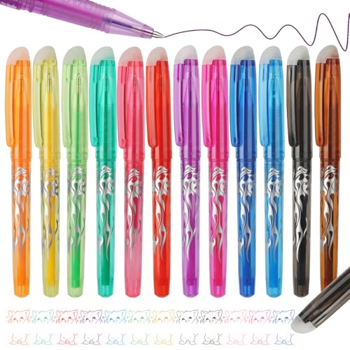 MOTIBACK 12 Farben Radierbarer Kugelschreiber - 0,5mm Gelstifte Radierbar, Bunt Radierbare Stifte, Tintenroller Radierbar, Löschbare Gelstifte für Schulsachen Bürobedarf Studenten von MOTIBACK