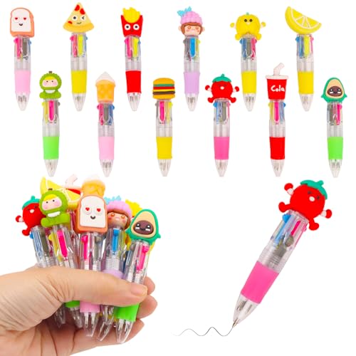 MOTIBACK 12 Stück Mehrfarbige Tier-Kugelschreiber für Kinder - 4 Farben 0.5mm Feinminen - Lustige Tierdesigns - Perfekt als Mitgebsel für Geburtstagspartys & Schule (Fruchtdelikatessen) von MOTIBACK