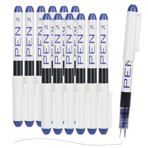 MOTIBACK 12er Set Füllfederhalter mit Blau Tinte 0,38 mm Schreibgeräte mit Feinspitze – Flüssigtinte Rollerball Stift für Büro Schule, Geschäft(Blau) von MOTIBACK
