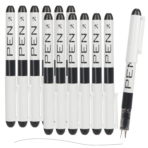 MOTIBACK 12er Set Füllfederhalter mit Schwarz Tinte 0,38 mm Schreibgeräte mit Feinspitze – Flüssigtinte Rollerball Stift für Büro Schule, Geschäft(Schwarz) von MOTIBACK