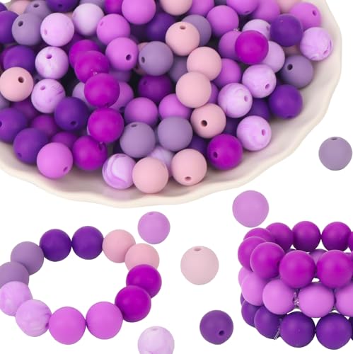 MOTIBACK 160 Stück Silikonperlen 15mm, Vielfältige lila Farben, Bulk für DIY Schmuck, Armbänder, Schlüsselanhänger, Weich, strapazierfähig von MOTIBACK
