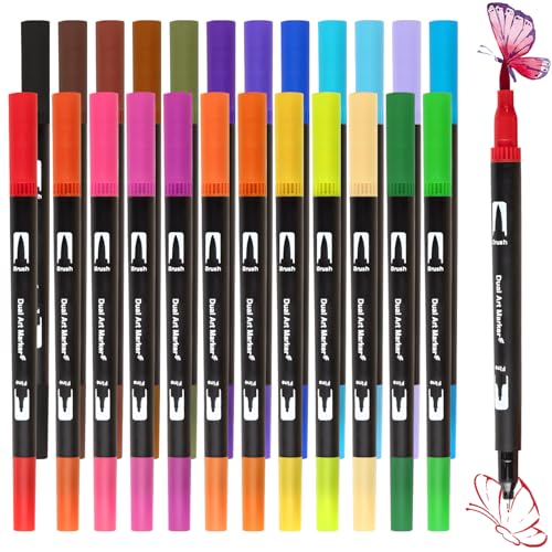MOTIBACK 24 Acrylstifte für Steine wasserfest mit Doppelspitze, Acrylmarker Set für Steine, Holz, Leinwand & mehr – Acrylic Paint Marker Set mit lichtbeständigen Farben (Schwarzer Pol) von MOTIBACK