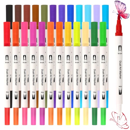 MOTIBACK 24 Acrylstifte für Steine wasserfest mit Doppelspitze, Acrylmarker Set für Steine, Holz, Leinwand & mehr – Acrylic Paint Marker Set mit lichtbeständigen Farben (Weiß Pol) von MOTIBACK