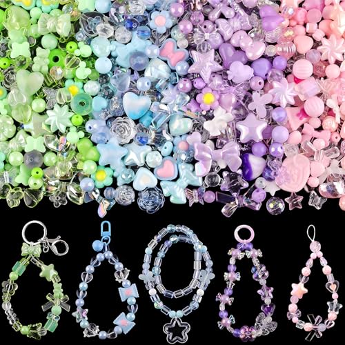 MOTIBACK 4 Farben Acrylperlen, Vielfältige Motive (Schmetterling, Blume, Herz), Für DIY-Schmuck, Handyketten und Geschenke, Kawaii Design, Weiche Oberfläche, Farbintensiv von MOTIBACK