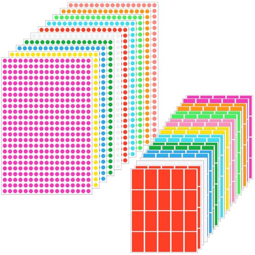 MOTIBACK 4480 Stück Bunte Klebepunkte & Etiketten Set - 10 Farben - 4080 Runde Klebepunkte 10mm + 400 Quadratische Klebeetiketten 40x19mm, Ideal für Ordner, Kalender & Bastelprojekte von MOTIBACK