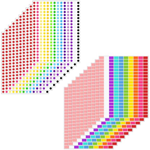 MOTIBACK 4800 Stk Farbige Etiketten Selbstklebend Bunt, Klebepunkte Bunt, Runden & Rechteckige Aufkleber, Schreibbare Klebeetiketten für Büro Schule Umzug Haushalt von MOTIBACK