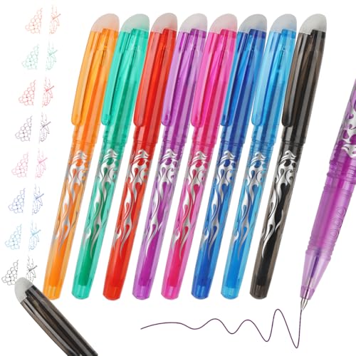MOTIBACK 8 Farben Radierbarer Kugelschreiber - 0,5mm Gelstifte Radierbar, Bunt Radierbare Stifte, Tintenroller Radierbar, Löschbare Gelstifte für Schulsachen Bürobedarf Studenten von MOTIBACK