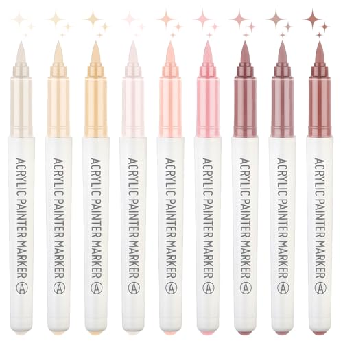 MOTIBACK 9pcs Direkte Acryl Marker Stift - Fünf Farben zur Auswahl - Wasserfeste Professionelle kreative Sets, Passend zum Ausdruck der Details für Erwachsene & Kinder (Hautfarbe-Töne) von MOTIBACK