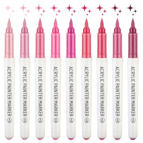 MOTIBACK 9pcs Direkte Acryl Marker Stift - Fünf Farben zur Auswahl - Wasserfeste Professionelle kreative Sets, Passend zum Ausdruck der Details für Erwachsene & Kinder (Pink-Töne) von MOTIBACK