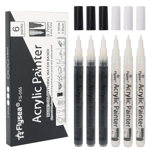 MOTIBACK Acrylstifte Set Weiß Schwarz - 3x Weiße + 3x Schwarze Permanent Marker mit 0.7mm Spitze für Kunst auf Steinen Holz Keramik Leder Stoffen DIY-Projekte MOTIBACK Acrylstifte Set Weiß Schwarz - 3x Weiße + 3x Schwarze Permanent Marker mit 0.7mm Spitze für Kunst auf Steinen Holz Keramik Leder Stoffen DIY-Projekte von MOTIBACK
