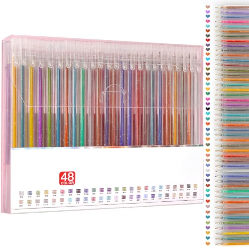 MOTIBACK Glitzer Gelstifte, Glitzerstifte für Erwachsene und Kinder zum Markieren, Zeichnen, Schreiben geeignet, Leuchtende Glitzer Kugelschreiber Set, Glitzerstifte Mädchen, 48 Stück MOTIBACK Glitzer Gelstifte, Glitzerstifte für Erwachsene und Kinder zum Markieren, Zeichnen, Schreiben geeignet, Leuchtende Glitzer Kugelschreiber Set, Glitzerstifte Mädchen, 48 Stück von MOTIBACK