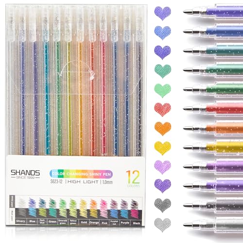 MOTIBACK Glitzer Gelstifte 12 Stück - Leuchtende Glitzerstifte Set mit 12 Farben, Flüssigglitzer Kugelschreiber für Kinder, Mädchen & Kreative, Ideal für Zeichnen, Bullet Journal und Deko von MOTIBACK