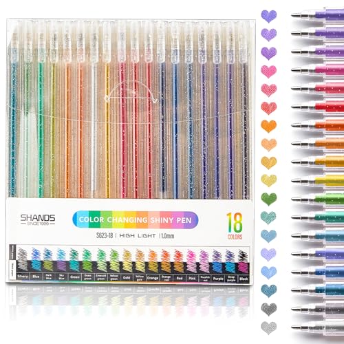 MOTIBACK Glitzer Gelstifte 18 Stück - Leuchtende Glitzerstifte Set mit 18 Farben, Flüssigglitzer Kugelschreiber für Kinder, Mädchen & Kreative, Ideal für Zeichnen, Bullet Journal und Deko von MOTIBACK