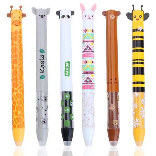 MOTIBACK Radierbarer Kugelschreiber, Set mit 6 Radierbaren Gelstiften mit Thermoempfindlicher Radiertinte Blau und Rot, 0,7 mm Spitze, Motive Giraffe, Koala, Panda, Alpaka, Bär und Biene (A, 6 stück) MOTIBACK Radierbarer Kugelschreiber, Set mit 6 Radierbaren Gelstiften mit Thermoempfindlicher Radiertinte Blau und Rot, 0,7 mm Spitze, Motive Giraffe, Koala, Panda, Alpaka, Bär und Biene (A, 6 stück) von MOTIBACK