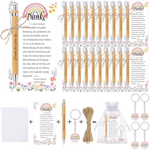 MOTONG 20 Stück Danke für Alles Glücksstift Kugelschreiber Holz Schlüsselanhänger Danke Dankeschön Geschenke Klein Abschiedsgeschenk Schüler für Kollegen Ruhestand Erzieherin Hochzeit Team von MOTONG