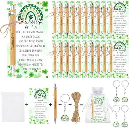MOTONG 20 Stück Glücksstift Glücksbringer Kugelschreiber Danke Holz Dankeschön Geschenke Klein Schlüsselanhängern Abschiedsgeschenk Schüler für Kollegen Kleinigkeit Ruhestand Erzieherin Hochzeit Team von MOTONG