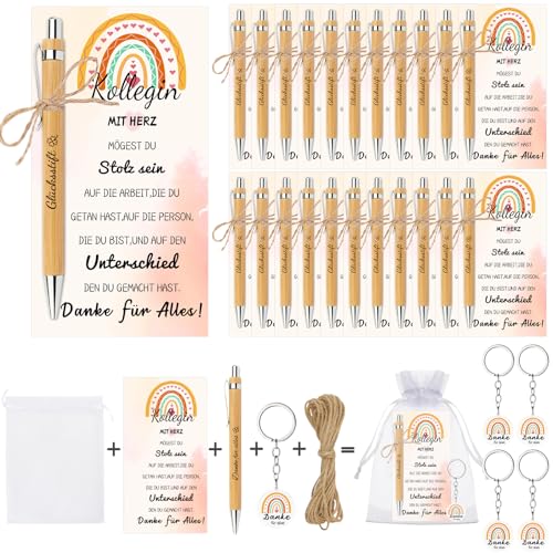 MOTONG 20 Stück Glücksstift Kugelschreiber Danke Holz Dankeschön Geschenke Klein Schlüsselanhängern Abschiedsgeschenk Schüler für Kollegen Kleinigkeit Ruhestand Erzieherin Team Geschenk ﻿ von MOTONG