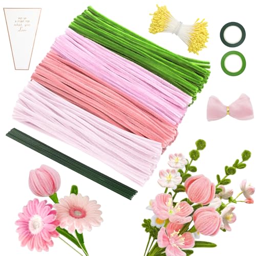 MOTONG 400 Stück Pfeifenreiniger zum Basteln-4 Farben Pfeifenputzer Rosa zum Chenilledraht, 360 Stück Staubgefäße 20 Stück Blumendraht zum Basteln mit Geschenkband Pfeifenputzer Blumen Set MOTONG 400 Stück Pfeifenreiniger zum Basteln-4 Farben Pfeifenputzer Rosa zum Chenilledraht, 360 Stück Staubgefäße 20 Stück Blumendraht zum Basteln mit Geschenkband Pfeifenputzer Blumen Set von MOTONG