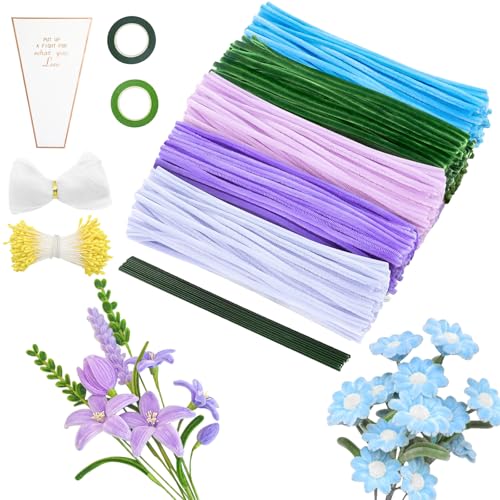 MOTONG 400 Stück Pfeifenreiniger zum Basteln-4 Farben pfeifenreiniger Blau Lila zum Chenilledraht, 360 Stück Staubgefäße 20 Stück Blumendraht zum Basteln mit Geschenkband Pfeifenputzer Blumen Set MOTONG 400 Stück Pfeifenreiniger zum Basteln-4 Farben pfeifenreiniger Blau Lila zum Chenilledraht, 360 Stück Staubgefäße 20 Stück Blumendraht zum Basteln mit Geschenkband Pfeifenputzer Blumen Set von MOTONG