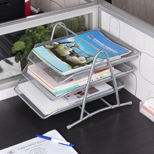 Briefablage aus Metallgeflecht, 3 Etagen, Schreibtisch-Ablage, Organizer, Papier-Dokumente, stapelbar, Aufbewahrung, Organizer, Schreibtisch-Briefablage (weiß) von MOTTK