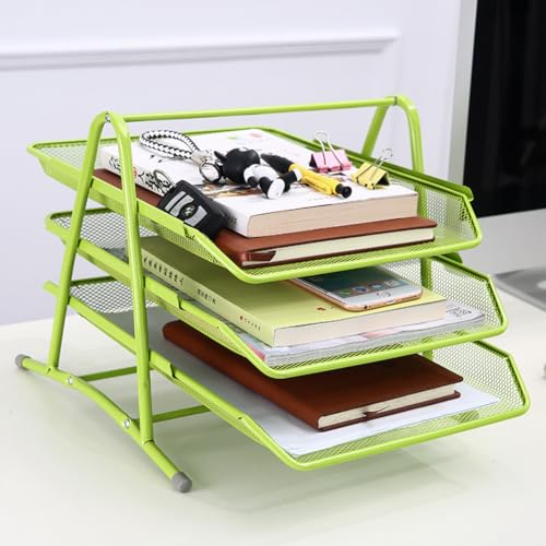 Briefablage aus Metallgeflecht, 3 Etagen, Schreibtisch-Ablage, Organizer, stapelbare Aufbewahrung, Organizer, Schreibtisch-Briefablage, Grün Briefablage aus Metallgeflecht, 3 Etagen, Schreibtisch-Ablage, Organizer, stapelbare Aufbewahrung, Organizer, Schreibtisch-Briefablage, Grün von MOTTK