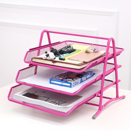 Briefablage aus Metallgeflecht, 3 Etagen, Schreibtisch-Ablage, Organizer, stapelbare Aufbewahrung, Organizer, Schreibtisch-Briefablage, Rosa Briefablage aus Metallgeflecht, 3 Etagen, Schreibtisch-Ablage, Organizer, stapelbare Aufbewahrung, Organizer, Schreibtisch-Briefablage, Rosa von MOTTK