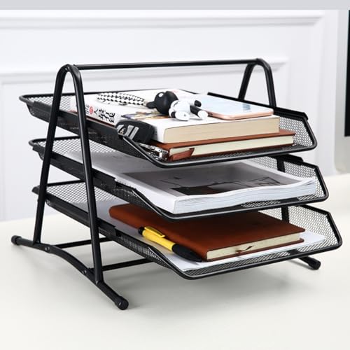 Briefablage mit 3 Etagen, Metallgeflecht, Schreibtisch-Ablage, Organizer, stapelbare Aufbewahrung für Dokumente, Schreibtisch-Briefablage, Schwarz Briefablage mit 3 Etagen, Metallgeflecht, Schreibtisch-Ablage, Organizer, stapelbare Aufbewahrung für Dokumente, Schreibtisch-Briefablage, Schwarz von MOTTK