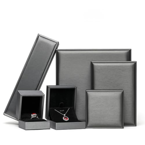 MOTTK Aufbewahrungsbox aus Kunstleder, für Halsketten, Anhänger, Luxus-Schmuck- und Ohrring-Set, Geschenk-Boxen für Geburtstag, Antrag, Verlobung, Hochzeit, Valentinstag (grau, große Set-Box) von MOTTK
