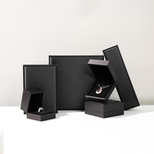 MOTTK Aufbewahrungsbox aus Kunstleder, für Halsketten, Anhänger, Luxus-Schmuck- und Ohrring-Set, Geschenk-Boxen für Geburtstag, Antrag, Verlobung, Hochzeit, Valentinstag (schwarz, große Set-Box) von MOTTK