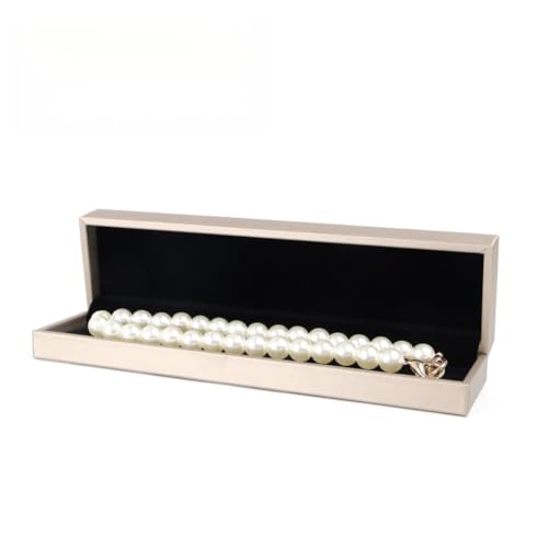 MOTTK Aufbewahrungsbox aus Kunstleder für Halsketten, Anhänger, Ohrringe, luxuriös, weiche Oberfläche, Schmuck-Aufbewahrungsboxen, Schmuck-Halter (Gold, lange Kette) von MOTTK