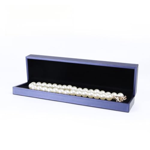 MOTTK Aufbewahrungsbox aus Kunstleder für Halsketten, Anhänger, Ohrringe, luxuriös, weiche Oberfläche, Schmuck-Aufbewahrungsboxen, Schmuck-Halter (blau, lange Kette) von MOTTK
