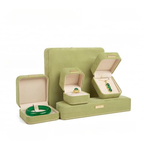 MOTTK Leder-Halsketten-Aufbewahrungsbox, exquisites Schmuckkästchen, Samt-Innenseite, Schmuckanhänger, Geschenkboxen für Weihnachten, Antrag, Hochzeit, Verlobung, Geburtstag (Grasgrün, Anhänger) von MOTTK