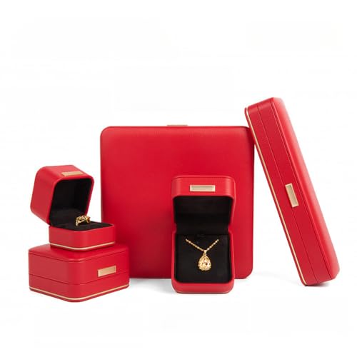 MOTTK Leder-Halsketten-Aufbewahrungsbox, exquisites Schmuckkästchen, Samt-Innenseite, Schmuckanhänger, Geschenkboxen für Weihnachten, Antrag, Hochzeit, Verlobung, Geburtstag (Rot, Anhänger) von MOTTK