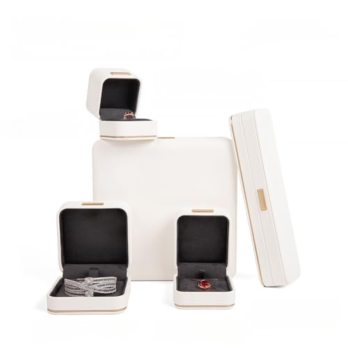 MOTTK Leder-Halsketten-Aufbewahrungsbox, exquisites Schmuckkästchen, Samt-Innenseite, Schmuckanhänger, Geschenkboxen für Weihnachten, Antrag, Hochzeit, Verlobung, Geburtstag (Weiß, Anhänger) von MOTTK