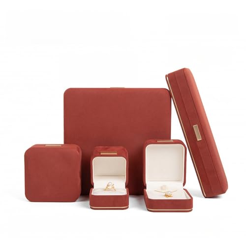MOTTK Leder-Halsketten-Aufbewahrungsbox, exquisites Schmuckkästchen, Samt-Innenseite, Schmuckanhänger, Geschenkboxen für Weihnachten, Antrag, Hochzeit, Verlobung, Geburtstag (Ziegelrot, Anhänger) von MOTTK