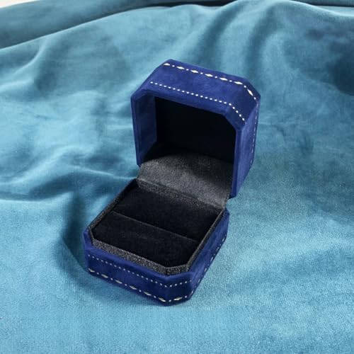 MOTTK Samt-Geschenkbox für Halskette und Anhänger, achteckige Ringboxen, Schmuckaufbewahrung, Präsentationshülle für Hochzeit, Verlobung, Geburtstag, Jahrestag, Zeremonie (Blau, Ringbox) von MOTTK