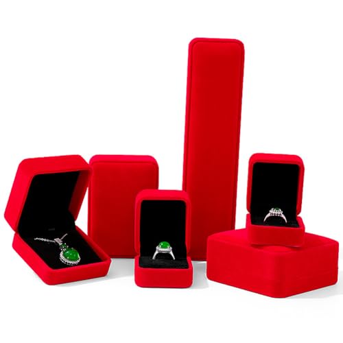 MOTTK Samt-Geschenkbox für Halsketten, Anhänger, Schmuckkästchen, Armband, Ring, Ohrstecker, Ohrringe, Schmuckschatulle für Hochzeit, Antrag, Verlobung, Geburtstag (Rot, Halsketten-Box) von MOTTK
