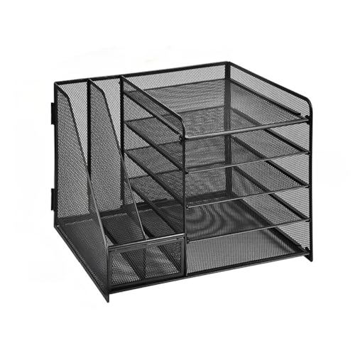 MOTTK Schreibtisch-Organizer aus Netzstoff, Papier-Briefablage, Zeitschriftenständer, Schreibtisch-Organizer mit Schublade und Stifthalter für Heimbürobedarf (Schwarz, 35 x 30,5 x 28 cm) von MOTTK